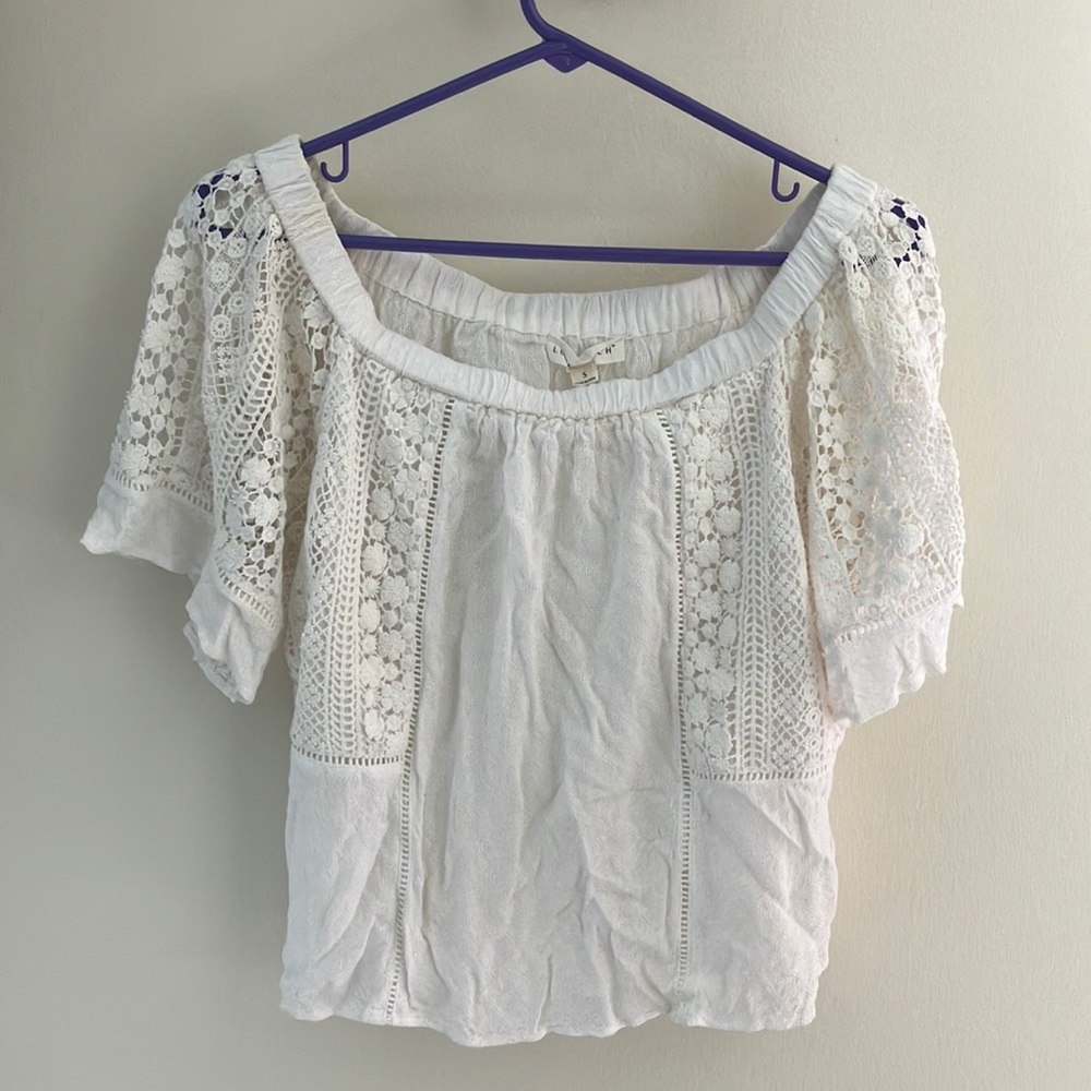 Off the shoulder white boho embroidered top